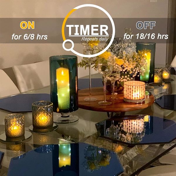 Batteridrivna TeLjus Med Timer, 6 Timmar På Och 18 Timmar Av I En 24 Timmars Cykel Automatisk, Pack Med 12 Tidstyrda LED-Ljus, 2-gula 2-gula