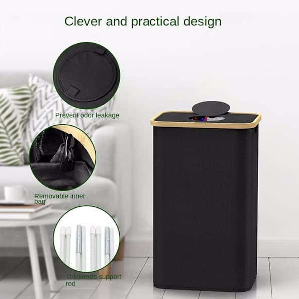 Bamboo Fabric Foldable Waste Bin Empty Bottle Collector Empty Bottle Waste Bin Oxford Cloth Including Inner Bag - Black