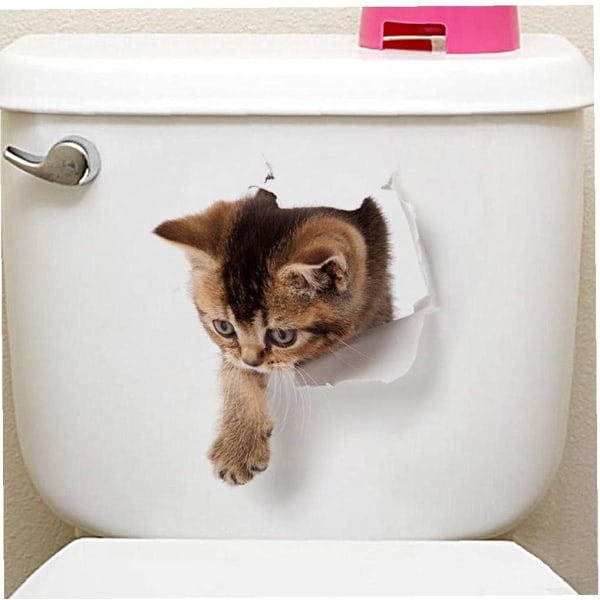 Heminredning Söt katt Toalett Badrumsväggklistermärken Vattentät Avtagbar vägg Djurbilaffisch