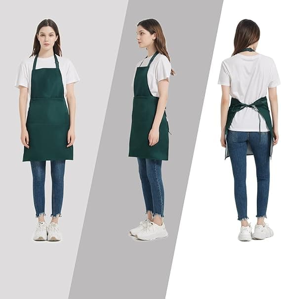 4-pack kockförkläden, grönt förkläde med 2 fickor, vattentät justering