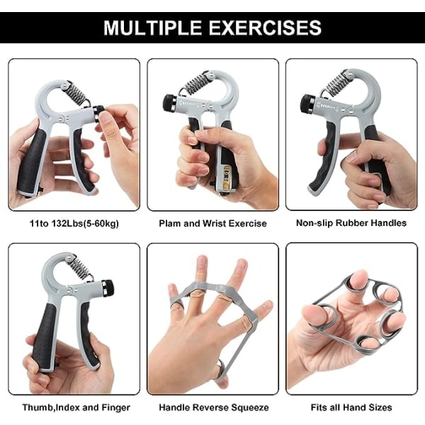 Count Grip Strength Device | (Harmaa Musta) Puristusvoimamittari Kynsiliikuntavälineet Nuorten Poikien Lahja Puristusvoima Säädettävissä (5-60)