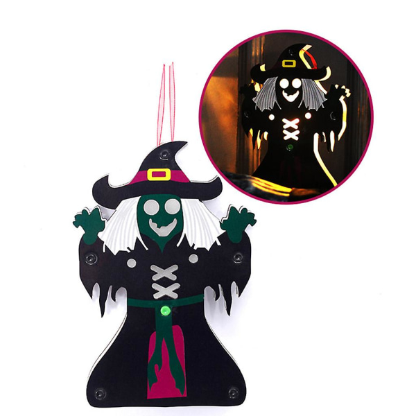 Halloween-hengende tagg med LED-lys, gresskar, skjelett, veggdekorasjon, pynt, spøkelse, heks