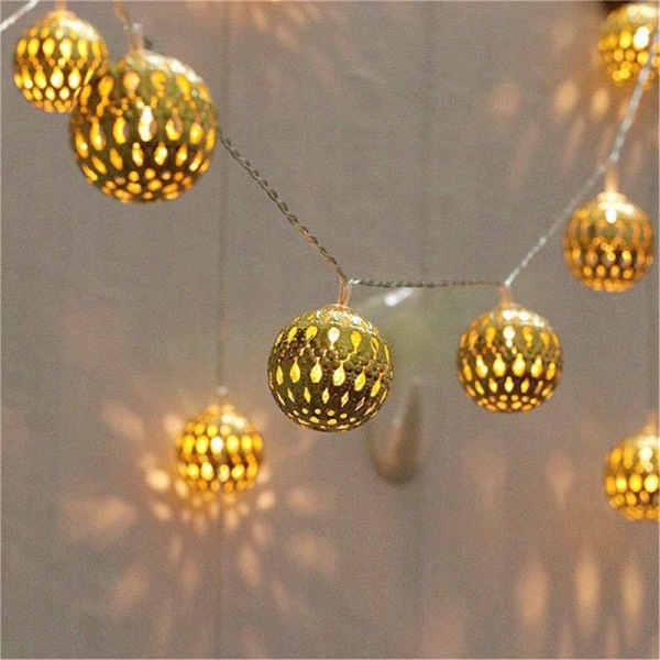 Marockanska String Lights Guld Plug in 20 LED Globe String Lights för bröllopsfest, heminredning, klassrum, födelsedag, jul, inomhus utomhus, metall eller