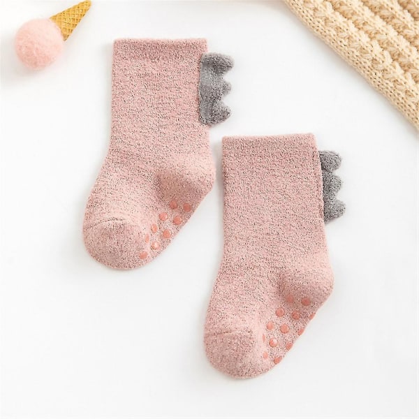 Dinosaur baby floor socks thickened non-slip warm winter newborn infants skin-friendly coral fleece soft sleep sockspink