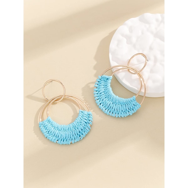 Øreringe Boho Sommer Øreringe til Kvinder Boheme Raffia Flet Strå Kurve Rund Drop Øreringe Letvægts Strandfest