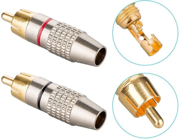 12 stk. RCA hanstik, RCA lyd- og videostik, RCA terminal lydstik, RCA stikpropper