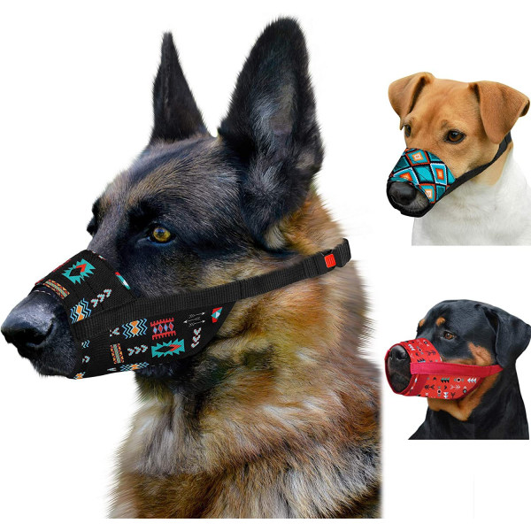 CollarDirect næseparti til små mellemstore hunde, blødt åndbart nylon, sikkerhedsmønster, mundafdækning, anti-bid, AB