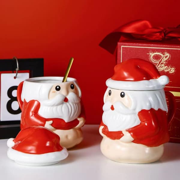 Ceramic Santa Claus Mug Coffee Cup With Lid Drinking Cup Creative Birthday Christmas Gift Cup