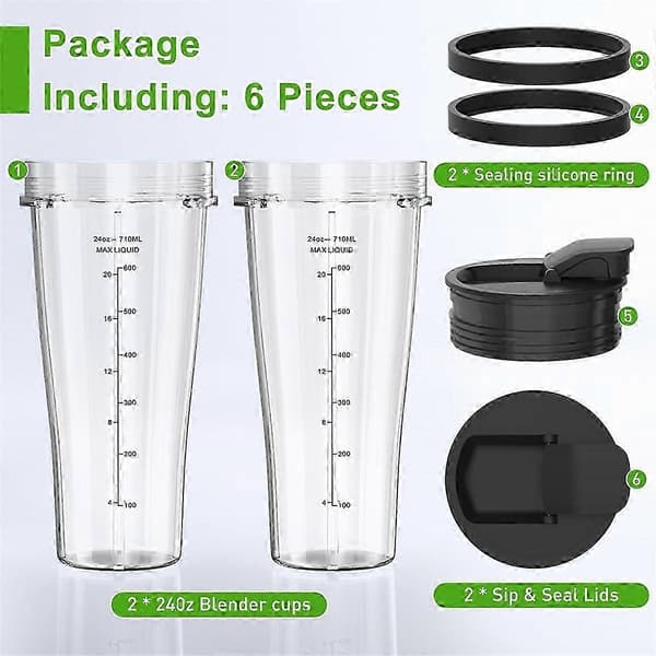 Replacement parts for Ninja blender, 24 oz Ninja blender cups with lid, blender blade for Nutri Ninj