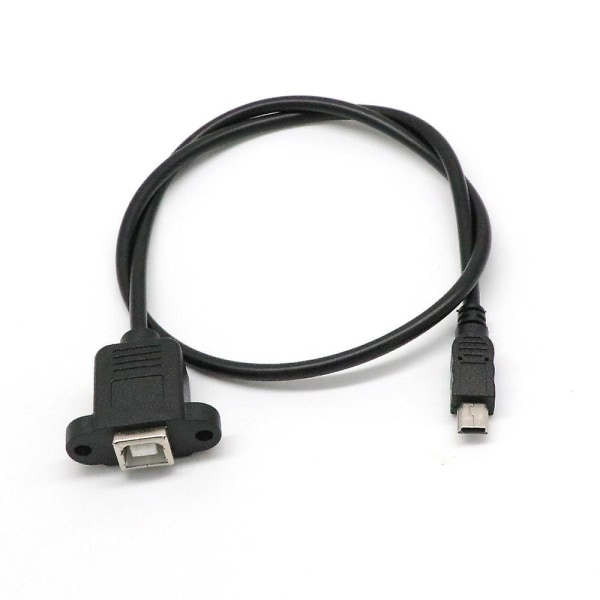 Paneliin asennettava kaapeli + ruuvi Mini USB 5-napainen uros USB 2.0 B -liitäntään naaras Musta