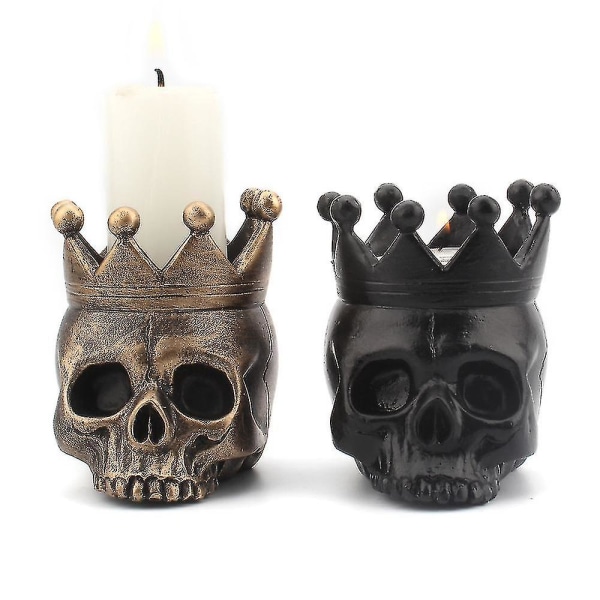 Skalle-Ljusstake, Läskig & Spöklik, Tealight-Ljusstake, Gotisk & Skräckfylld Skallebild, Skelett Dekorativ Ljusstake för Hall
