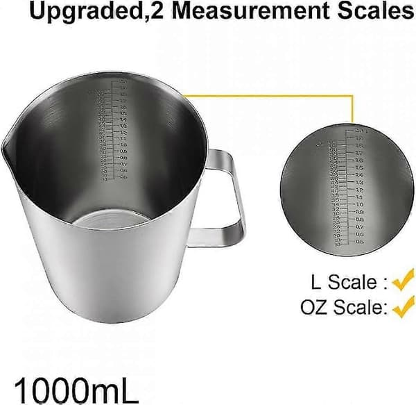 Measuring Cup 2000ml 64OZ, 2 Measuring Scales, including ML scale, ounce scale, 304 Stainless Steel Graduated Beaker with Handle for Lab Kitchen Liquid