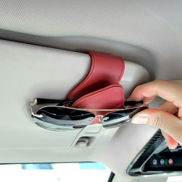 2-pack bilglasögonhållare, universell bilvisir solglasögonhållare klämma läder glasögonhängare och biljettkortsklämma