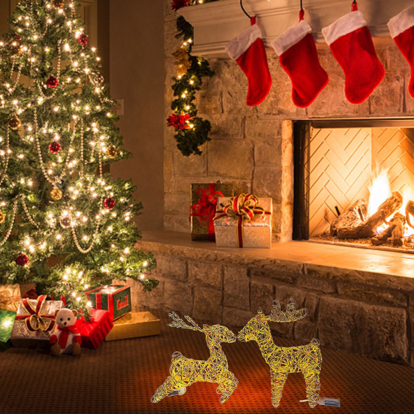Upplyst julhjort, glittrande rådjur med remsljus för uteplatsdekoration,  konstgjorda förupplysta juldekorativa hjortar LED-lampor Gyllene Golden  96f8 | Golden | Fyndiq