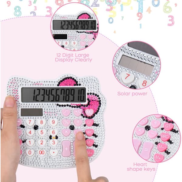Women's Calculator, 12-Digit Desktop Calculator with Large LCD Display and Sensitive Buttons, Solar and Battery Powered White White White