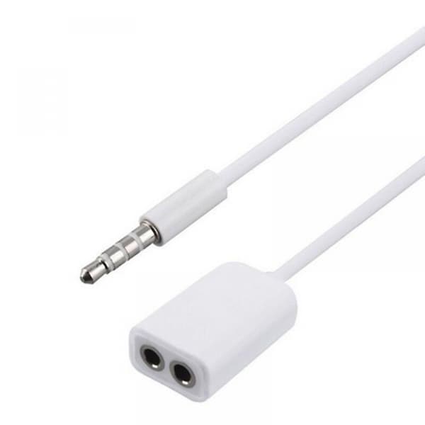 (Vit) 3,5 mm Aux 1 hann til 2 hunn lydhodetelefoner headset ørepropp