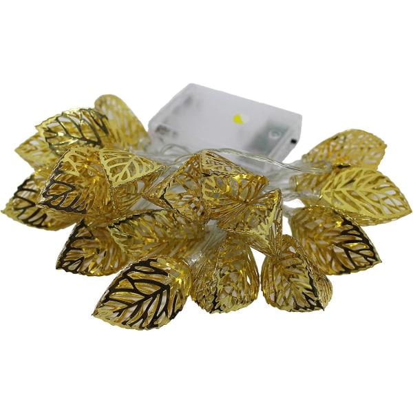 Guldbladsstrenglys - 20 led romantisk juletræsudsmykning, fest Xmas hul metalstrimmellampe (guld)