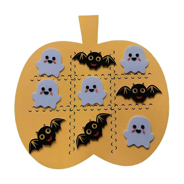 Halloween Tic Tac Toe Filtpuslespill Brettspill Barn Tegneserie Spøkelse Flaggermus Gresskar Matte Brettspillet Foreldre-barn Interaktive Leksaker Hjemmedekorasjon Gul
