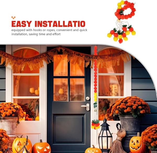 Ringblomstgirlander med jernbjeller og kunstige linblomster, enkel å installere dekorasjon for Halloween og De dødes dag