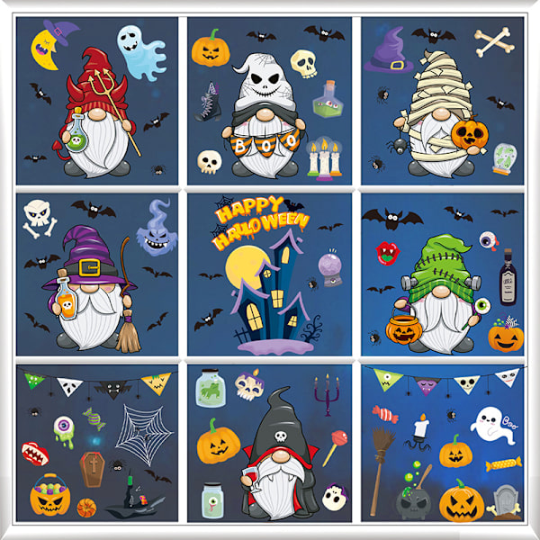 9 kpl Halloween-ikkunatarrat, sarjakuva kääpiökauhu