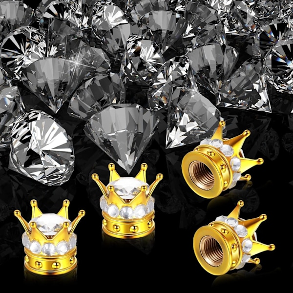 4 stk. Krone Dækventilhætter Bling Krystal Rhinestone Håndlavet Universal Krom Krone Køretøj Bil Dækventilhætter Hals