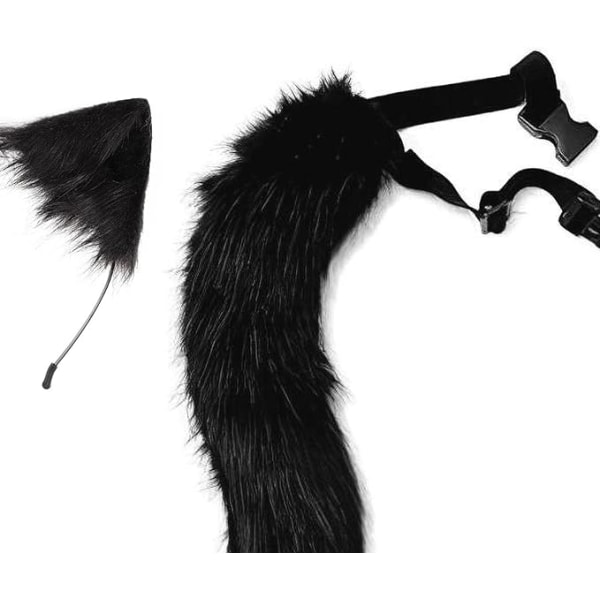 Kattöron fuskpälsbåge lurvigt varghår med lång svans Halloween-kostym för cosplayfest