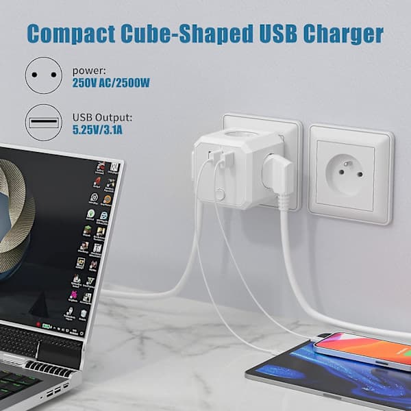 Cube Socket, Multiple Sockets Without Cord, With Switch, 4 Sockets, Portable and Practical.