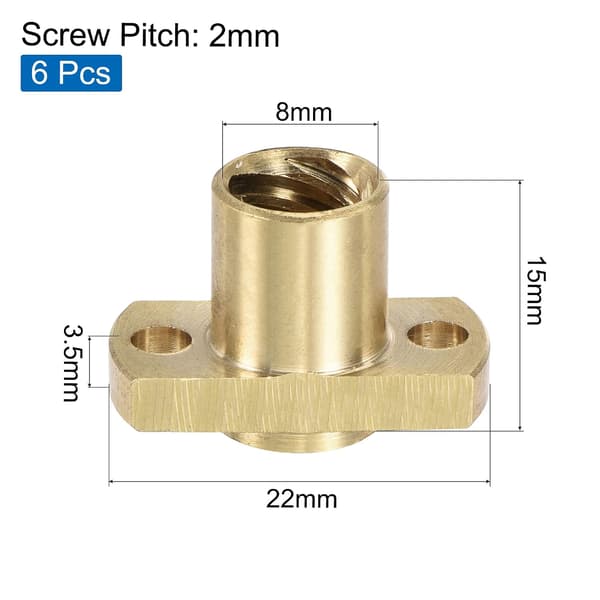 T8 trapesformet mutter 2 mm stigning 8 mm for 3D-printer messingfarget pakke med 6 size_name 1mm x 100mm