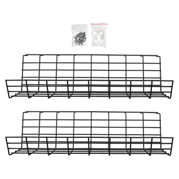 2 stk. Metal Opbevaringshylder Kabelarrangør Skrivebord Metal Kabelbakke Skrivebord Kabelstyring Bakke Sort 43X15X12CM Black 43X15X12CM