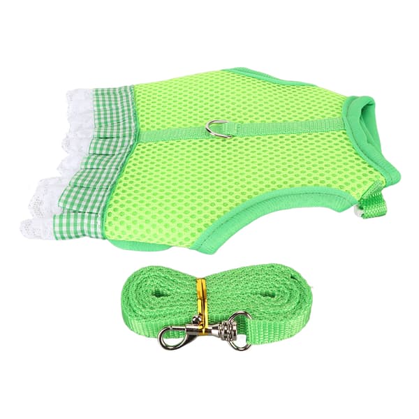 Rabbit Harness and Leash Breathable Mesh Lace Edge Adjustable Rabbit Chest Harness Vest with Long Drawstring 1.4m L