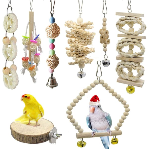 Fågelleksak 8 delar Fågeltuggleksak, Parrot Parakeet Toy Set, Parakit, Ara