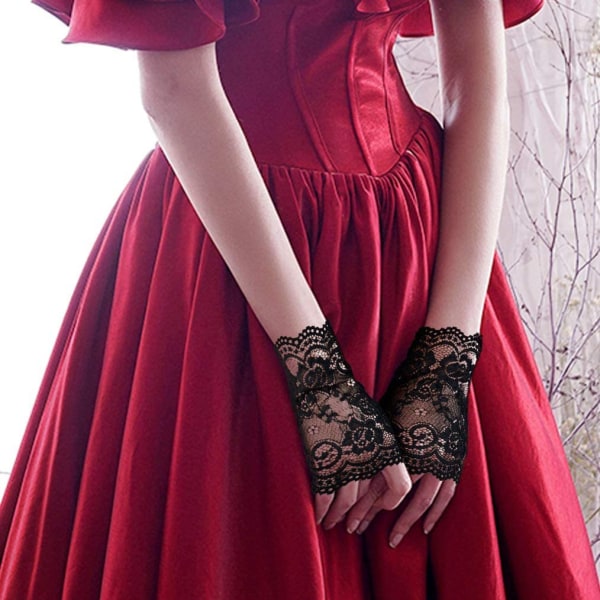 Par kvinnors spetshandskar Blommiga fingerlösa handskar Balhandskar för bröllopsfest Kostymtillbehör