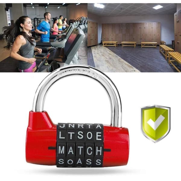 Gym Locker Lock, 5 Letter Combination Padlock, Waterproof Security Password Lock (Red)
