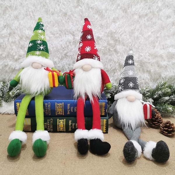 Handgjord jultomte plyschdocka med långa ben Santa Claus plyschleksak dockdekoration Ljusgrå