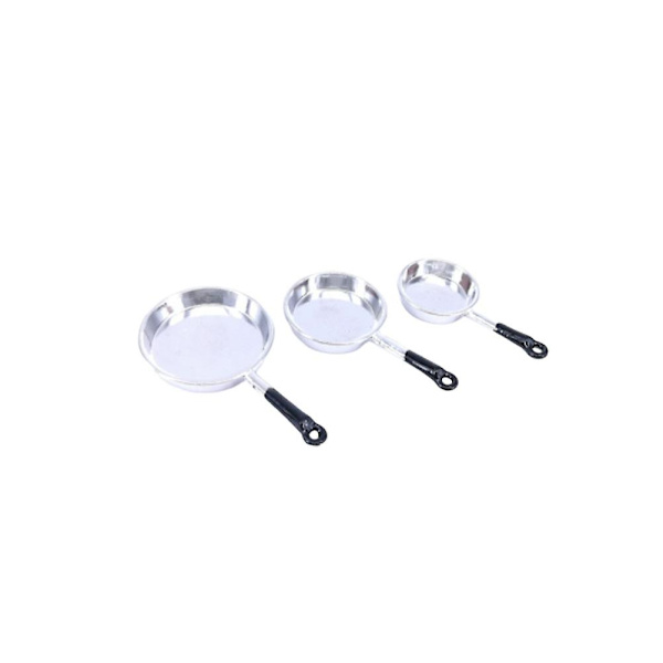 1 Sett/3 stk Simulerte Kjøkkenutstyr Mini Panner Lekevarer Kunstige Mikro Dekorer Layout Rekvisitter Legering Silver 5.5*3.1*0.6cm