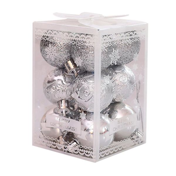 Silver 12-pack 4 cm Glitter Julgranskulaornamenten, Osplitterliga, Flerfärgade, Juldekorationer, Hängande Smycken, Silver