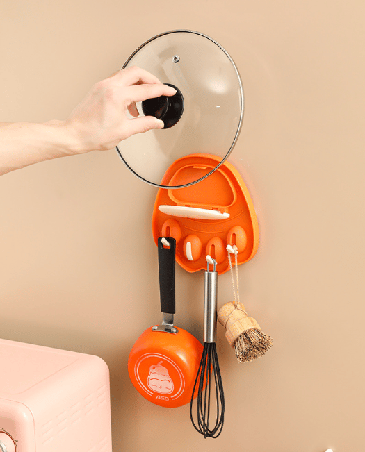 Orange Wall Mounted Pot Lid Holder, Triomphe 2 Pcs Self-Adhesive