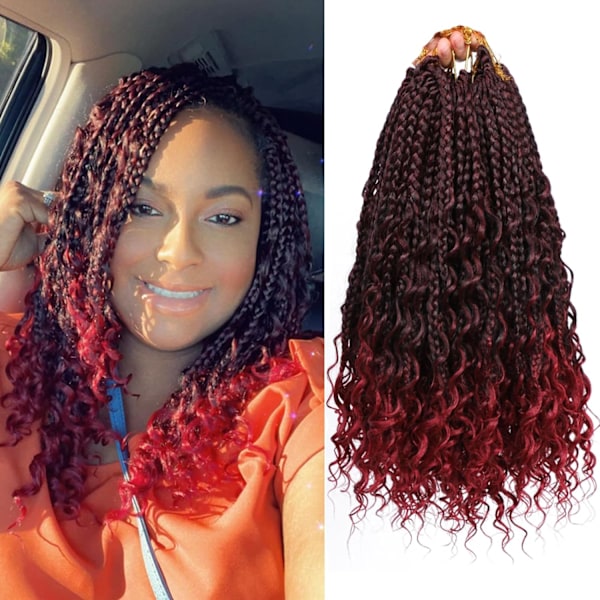 8 pakkausta Box Braids -virkkausletit kiharilla latvoilla, 12 tuuman virkkaus Box Braids -letit, 3X Box Braid -virkkauslisäke (12 (8 pakkausta), 1B/Bug)