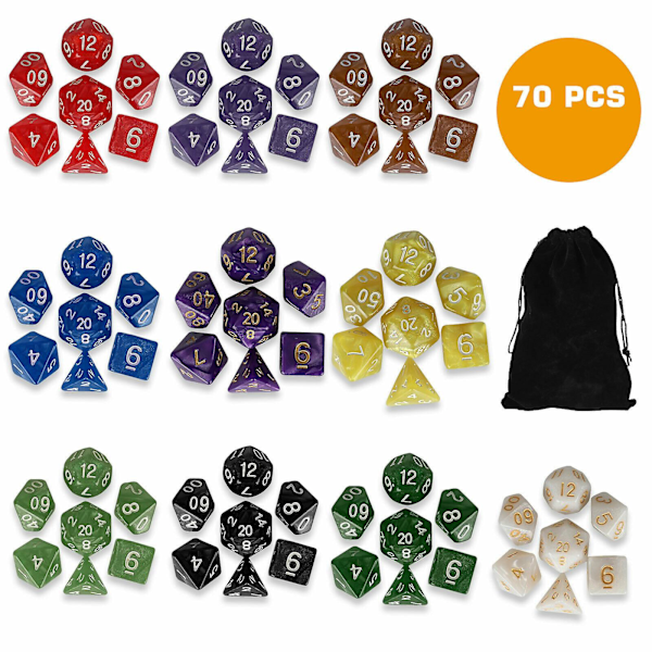 70 kpl Polyedriset Nopat Setti Dungeons & Dragons Dnd Mtg Rpg D4-d20 Peleihin