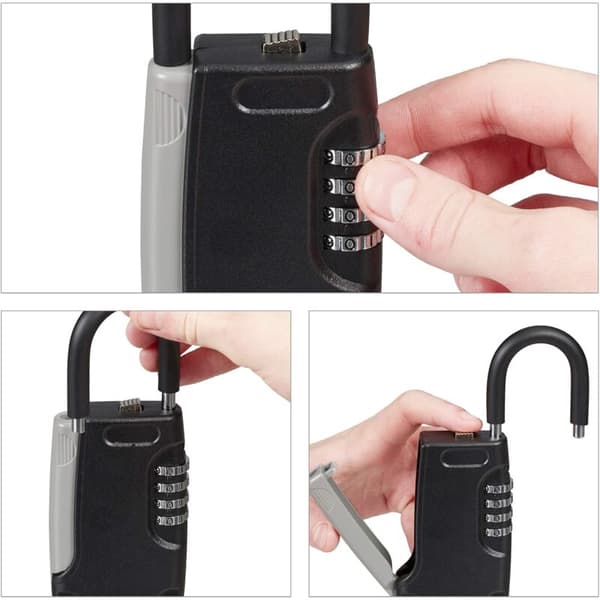Key box with handle, 4-digit code, outdoor, small key box, HxWxD: 14.5 x 6.2 x 2.2 cm, black