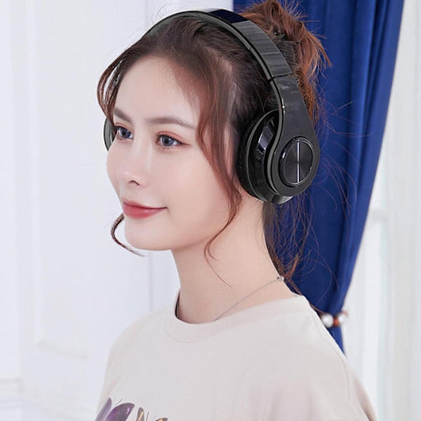 Over-Ear Bluetooth-hodetelefoner, sammenleggbare LED-stereohodetelefoner med innebygd mikrofon, støydempende trådløse (svart)