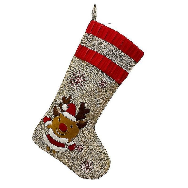 Fashion Christmas Socks Decoration Gift Bag Snowflake Snowman Santa Claus Pattern Christmas Decoration Drop Ornaments (2pcsbrown