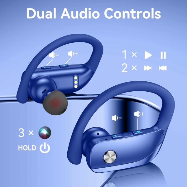 Trådlösa hörlurar Bluetooth hörlurar 48 timmar Play Back Sporthörlurar med LED-skärm Over-Ear Buds med öronkrokar Inbyggd mikrofonheadset för träning Bl