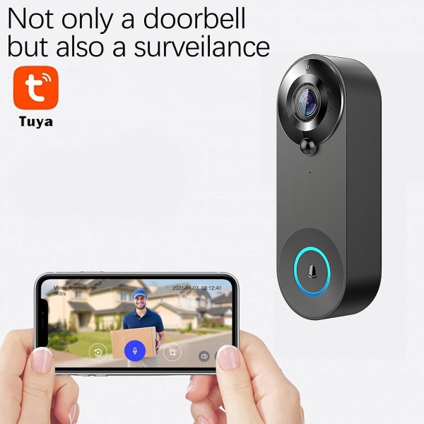 Videodörrklockakamera, trådlös dörrklockakamera Wi-fi med rörelsedetektor, 1080p Hd Video, 150 Wide Black