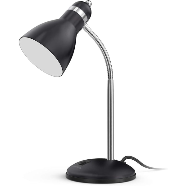 Skrivebordslampe i metall, justerbar bordlampe med gåsehals, oppsiktsvekkende arbeidsbordslamper for soverom, arbeidsrom og kontor (svart)