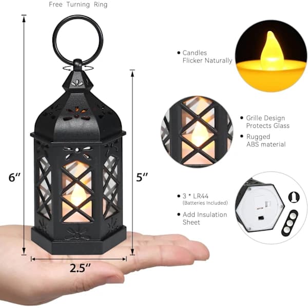 Mini Lantern with Flickering LED Light for Table Decorations, Small Hanging Decorative Lantern