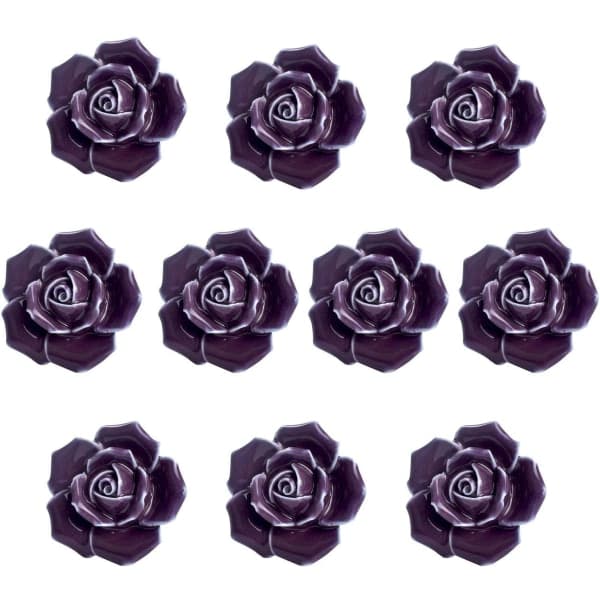 10-pack Vintage Keramisk Ros Dörrknopp Låda (Lila)