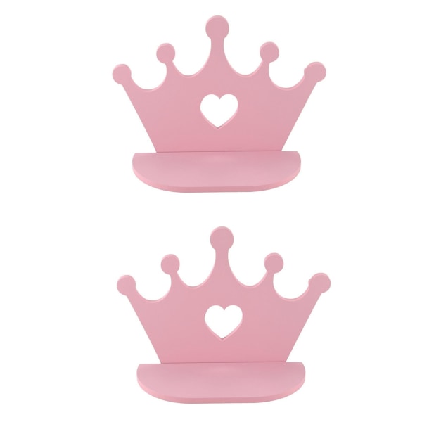2x vaaleanpunainen puinen kruunuseinähylly, joka on yhteensopiva prinsessahuoneen nukkelelujen hyllyjen kanssa