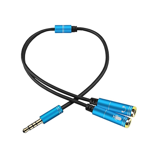 3,5 mm:n kuulokkeiden ja mikrofonin äänenjakaja-adapterikaapeli, uros-naaraskytkin, sininen