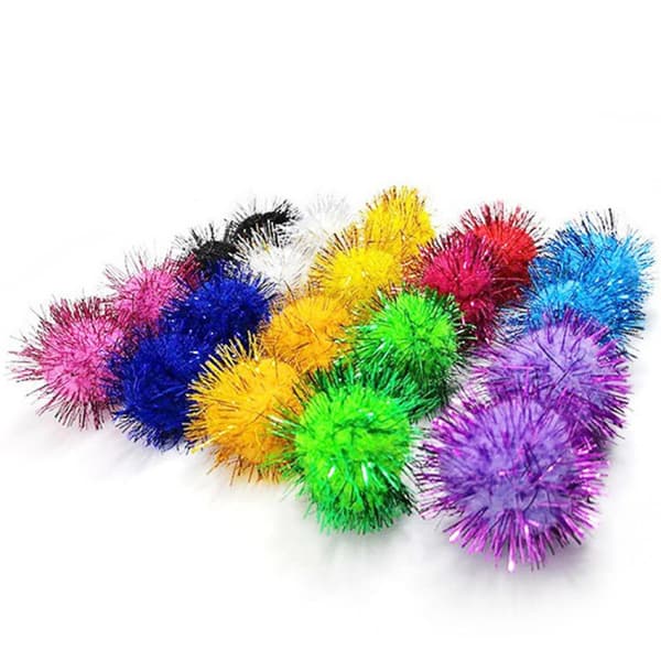 100 stk. Glitter Tinsel Pompom Bolde Små Pompom Bolde Kat Hvalp Legetøj Kæledyrstilbehør